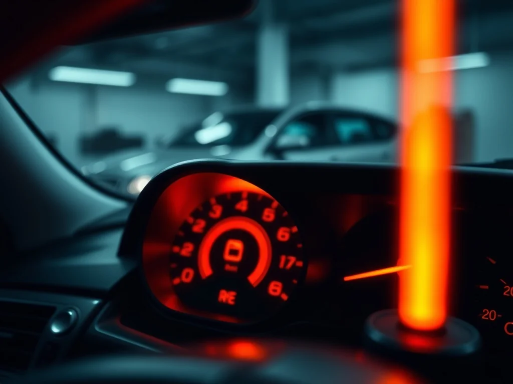 Żółta kontrolka Check Engine świecąca na desce rozdzielczej auta, sygnalizująca możliwą usterkę silnika.